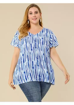 Agnes Orinda Women's Plus Size Stripes Round Neck Short Sleeve Boho Top -Agnes Orinda Store Belk 976