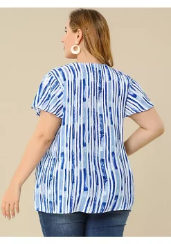 Agnes Orinda Women's Plus Size Stripes Round Neck Short Sleeve Boho Top -Agnes Orinda Store Belk 977