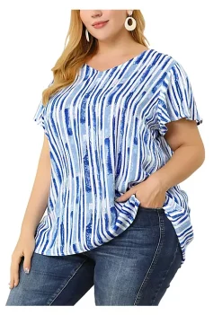 Agnes Orinda Women's Plus Size Stripes Round Neck Short Sleeve Boho Top -Agnes Orinda Store Belk 978