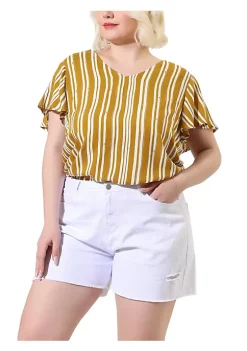 Agnes Orinda Women's Plus Size Stripes Round Neck Short Sleeve Boho Top -Agnes Orinda Store Belk 980