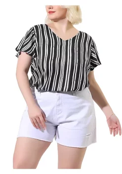 Agnes Orinda Women's Plus Size Stripes Round Neck Short Sleeve Boho Top -Agnes Orinda Store Belk 981