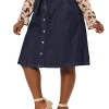 Agnes Orinda Plus Size Denim Skirt for Women Tie Waist Relaxed Fit Button Front a Line Jean Midi Skirts