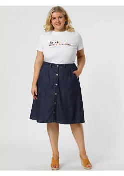 Agnes Orinda Plus Size Denim Skirt for Women Tie Waist Relaxed Fit Button Front a Line Jean Midi Skirts -Agnes Orinda Store Belk 984