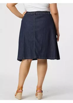 Agnes Orinda Plus Size Denim Skirt for Women Tie Waist Relaxed Fit Button Front a Line Jean Midi Skirts -Agnes Orinda Store Belk 986