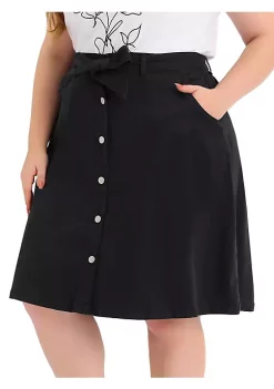 Agnes Orinda Plus Size Denim Skirt for Women Tie Waist Relaxed Fit Button Front a Line Jean Midi Skirts -Agnes Orinda Store Belk 987