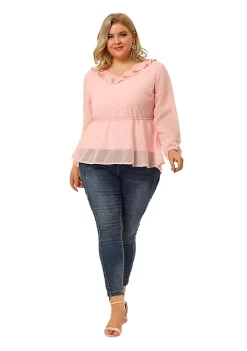 Agnes Orinda Women's Plus Size Peplum Tops, V Neck Ruffle Polka Dots Blouses -Agnes Orinda Store Belk 995