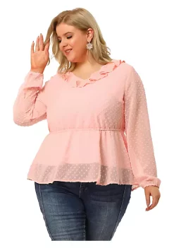 Agnes Orinda Women's Plus Size Peplum Tops, V Neck Ruffle Polka Dots Blouses -Agnes Orinda Store Belk 996